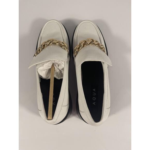 Aqua Lena Shoes Women's Size 9.5 Bone Lizard White Loafer Gold Chain New Boxed - Picture 4 of 10